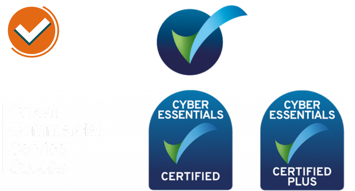 IASME Cyber Baseline logo, Crown Commercial Service Supplier logo, Cyber Essentials Certified logo and Cyber Essentials Certified Plus logo